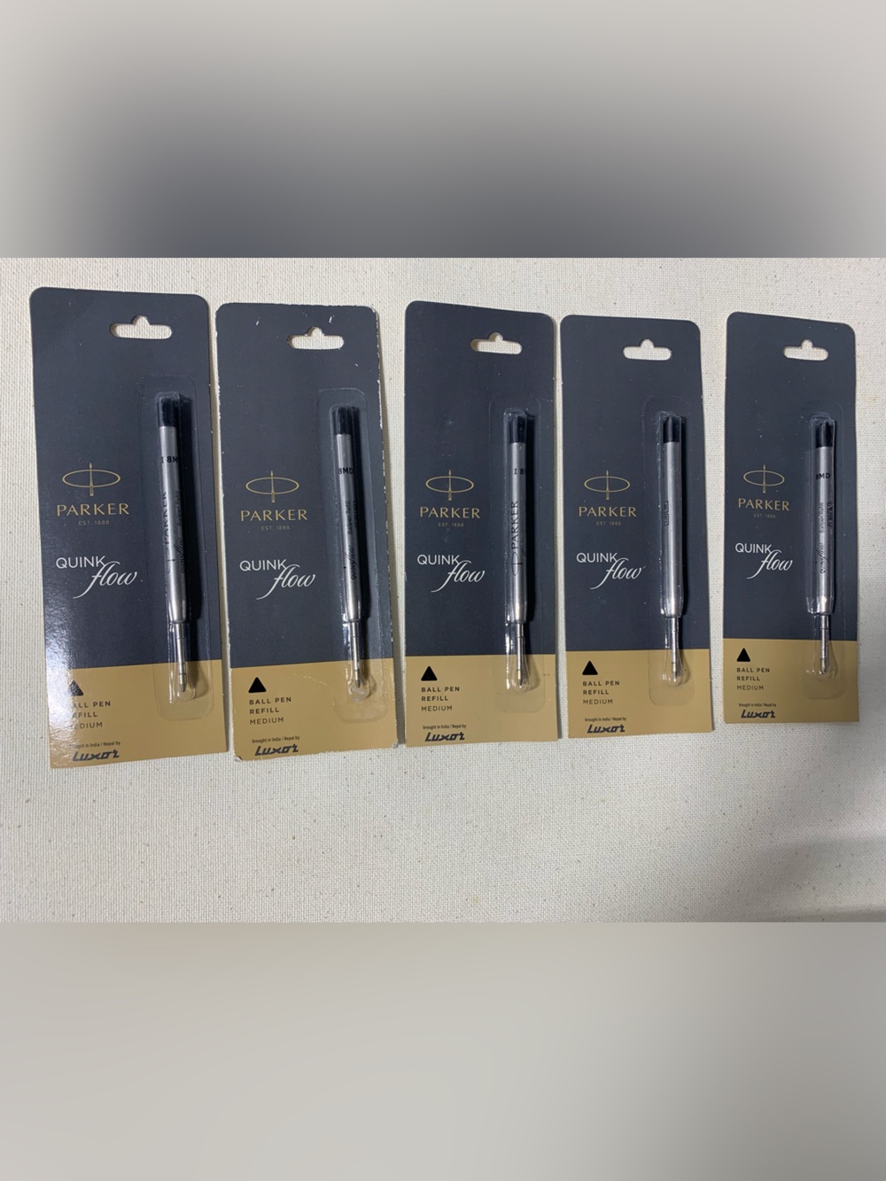 New Five (5) Parker Quink Flow Ball Point Pen Refills Black Ink Medium